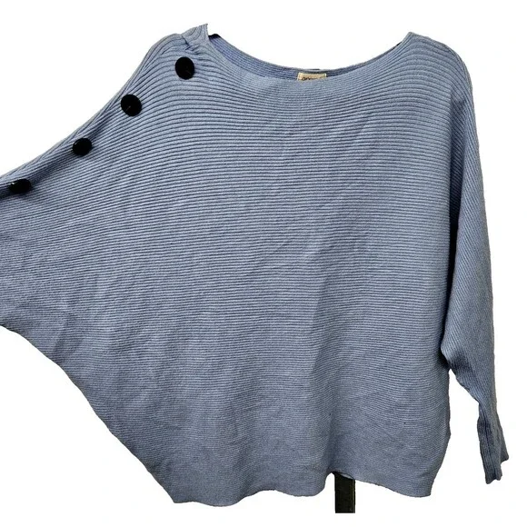 Greige Ribbed Dolman Sweater Womens Size L Side Buttons Long Sleeves Light Blue - Picture 4 of 7